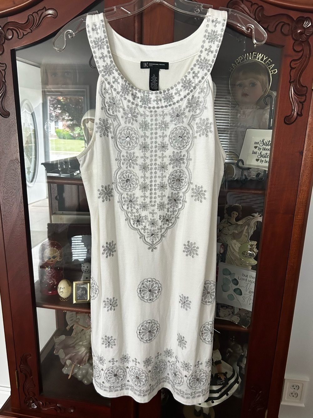 INC International Concepts White Sleeveless Embroidered Shift Dress